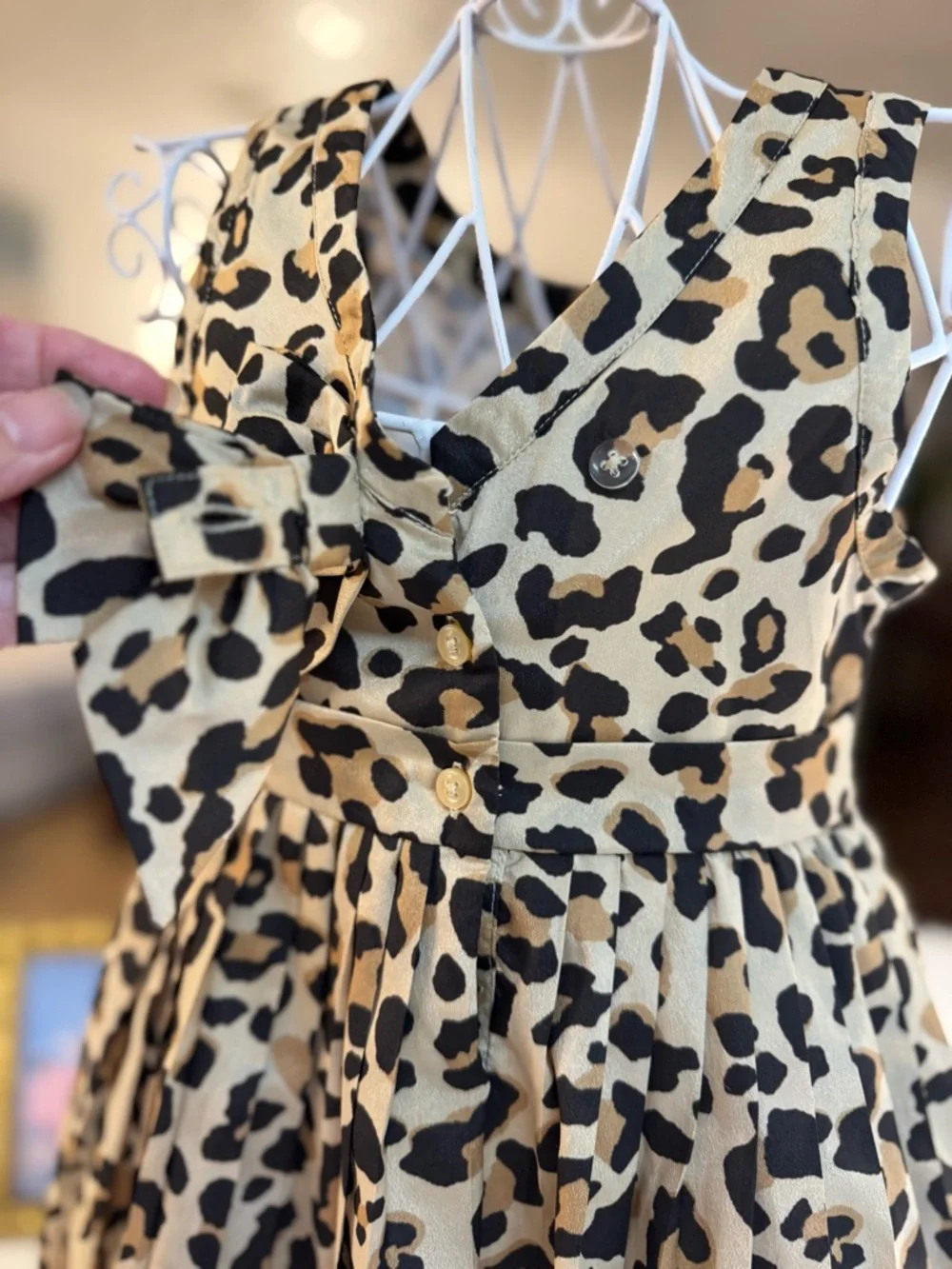 🤎🖤 JANIE AND JACK SILK PLEATED CHEETAH PRINT DRESS SIZE 2T! - Picture 7 of 11